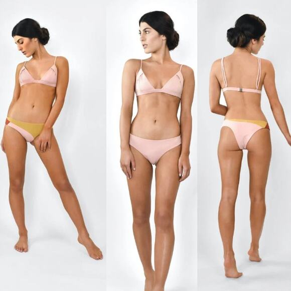 NWT Lisell Hiller Caro Reversible Triangle Bikini Top & Bottom Set Peach Large - Picture 1 of 9